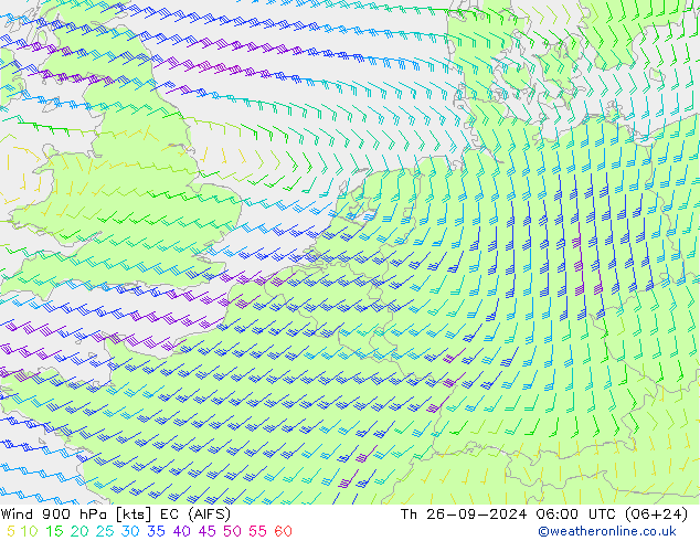 Wind 900 hPa EC (AIFS) Th 26.09.2024 06 UTC