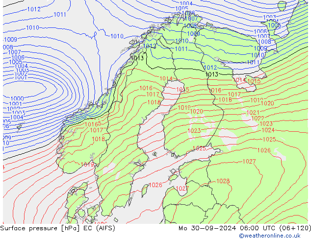 Surface pressure EC (AIFS) Mo 30.09.2024 06 UTC