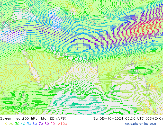 Ligne de courant 200 hPa EC (AIFS) sam 05.10.2024 06 UTC