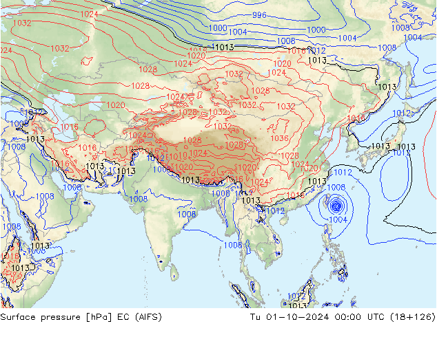 Luchtdruk (Grond) EC (AIFS) di 01.10.2024 00 UTC