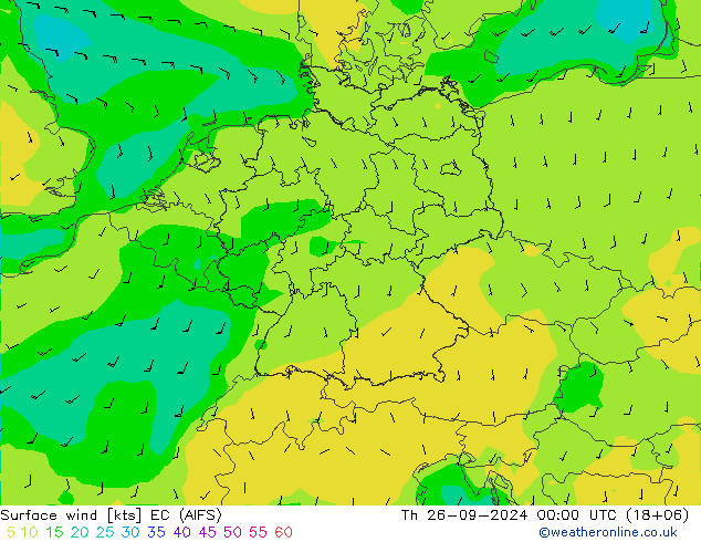 Wind 10 m EC (AIFS) do 26.09.2024 00 UTC