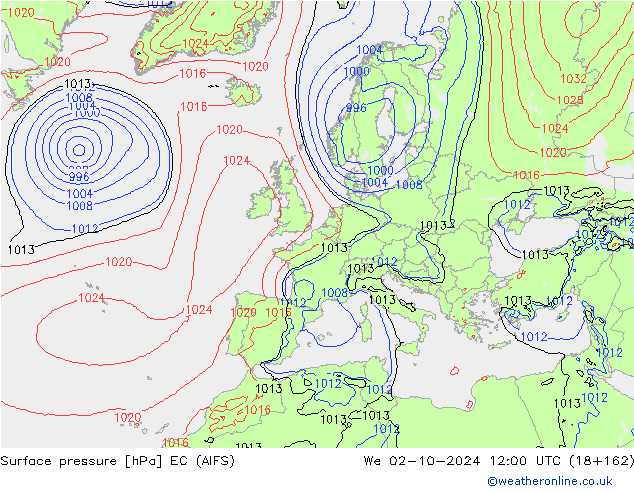 Atmosférický tlak EC (AIFS) St 02.10.2024 12 UTC