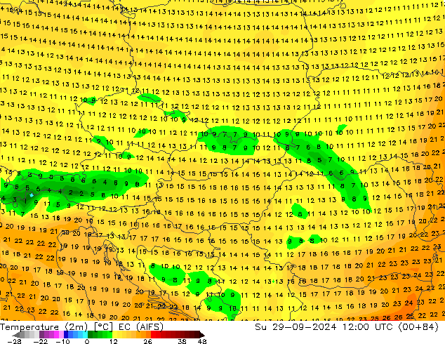 Temperature (2m) EC (AIFS) Su 29.09.2024 12 UTC