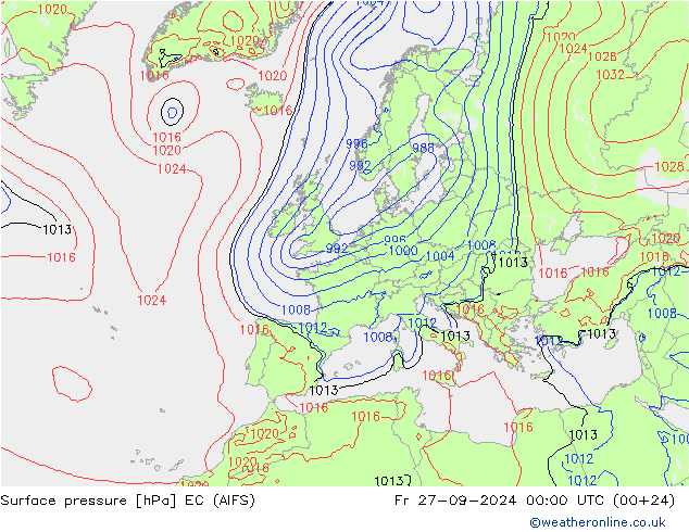 Luchtdruk (Grond) EC (AIFS) vr 27.09.2024 00 UTC