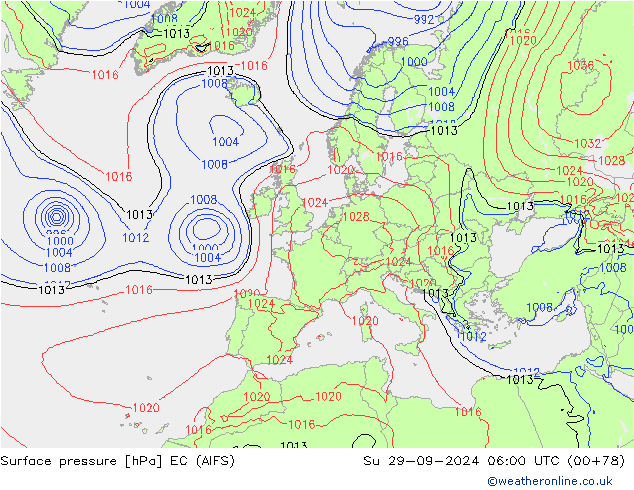 Atmosférický tlak EC (AIFS) Ne 29.09.2024 06 UTC