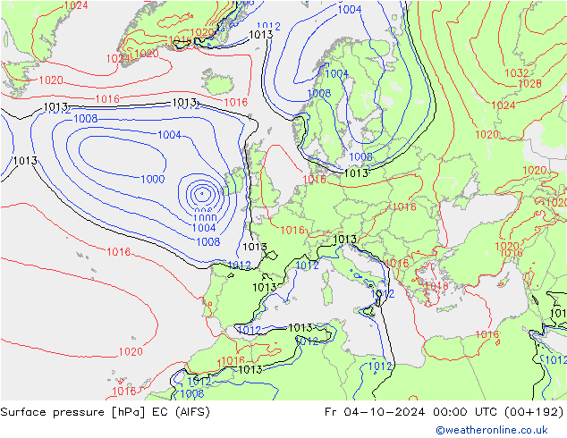 Surface pressure EC (AIFS) Fr 04.10.2024 00 UTC