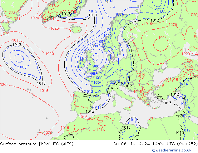 Surface pressure EC (AIFS) Su 06.10.2024 12 UTC