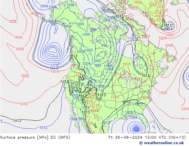 Atmosférický tlak EC (AIFS) Čt 26.09.2024 12 UTC