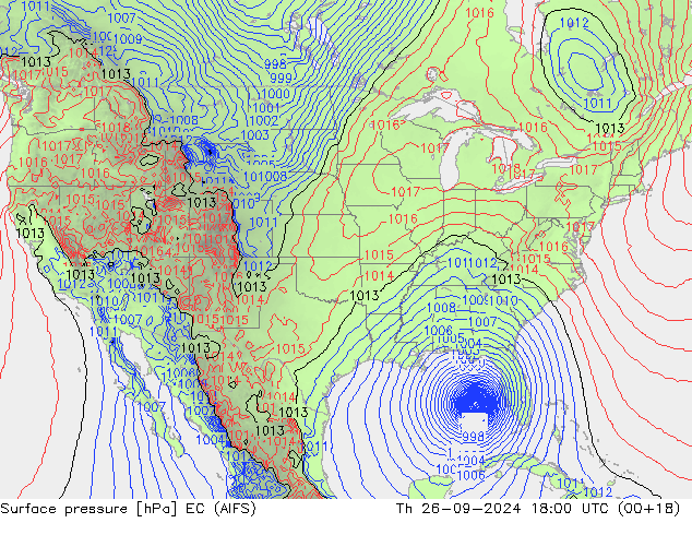 Atmosférický tlak EC (AIFS) Čt 26.09.2024 18 UTC