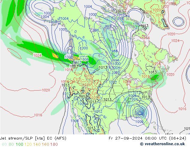 Jet stream/SLP EC (AIFS) Fr 27.09.2024 06 UTC