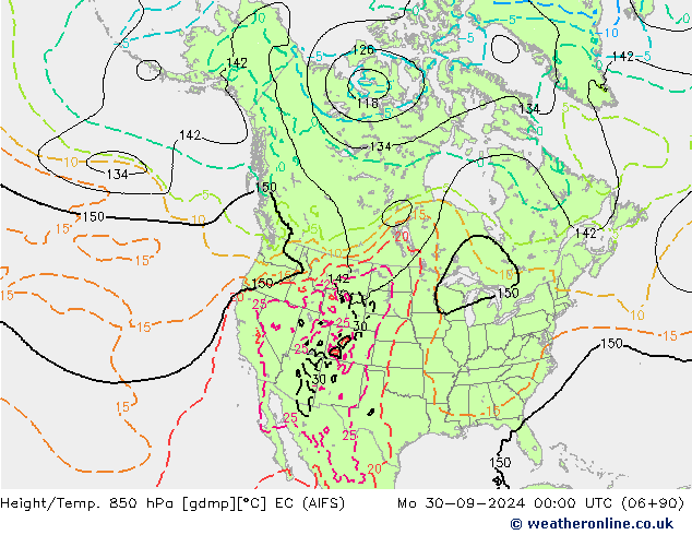 Height/Temp. 850 hPa EC (AIFS) pon. 30.09.2024 00 UTC