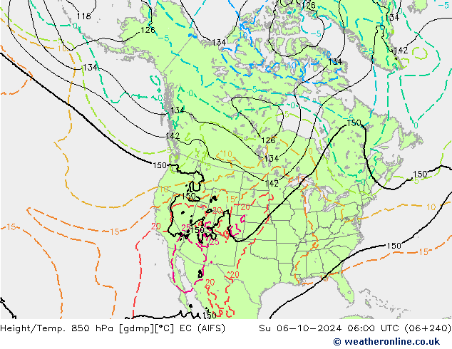 Yükseklik/Sıc. 850 hPa EC (AIFS) Paz 06.10.2024 06 UTC