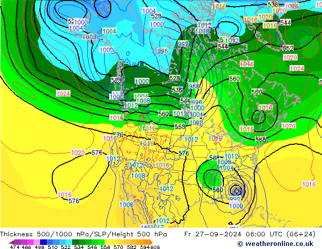 Espesor 500-1000 hPa EC (AIFS) vie 27.09.2024 06 UTC