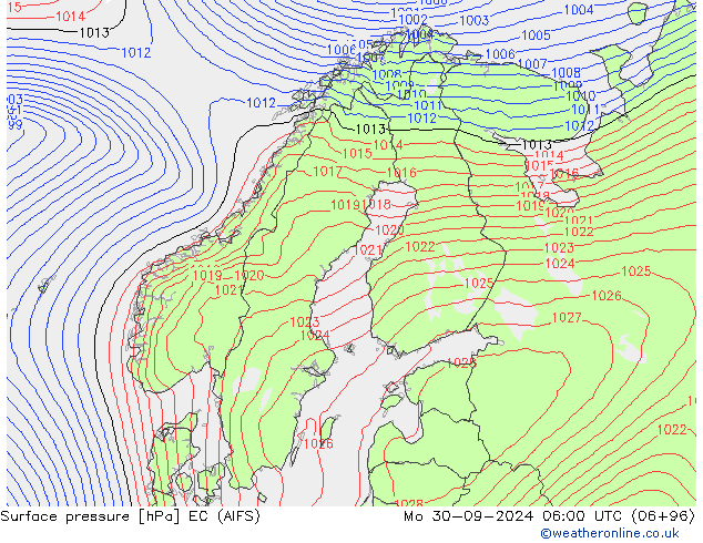 Surface pressure EC (AIFS) Mo 30.09.2024 06 UTC