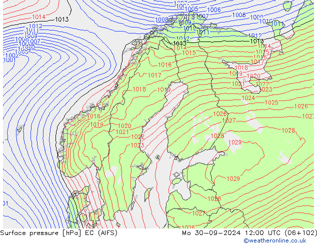 Surface pressure EC (AIFS) Mo 30.09.2024 12 UTC