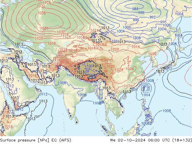 Surface pressure EC (AIFS) We 02.10.2024 06 UTC