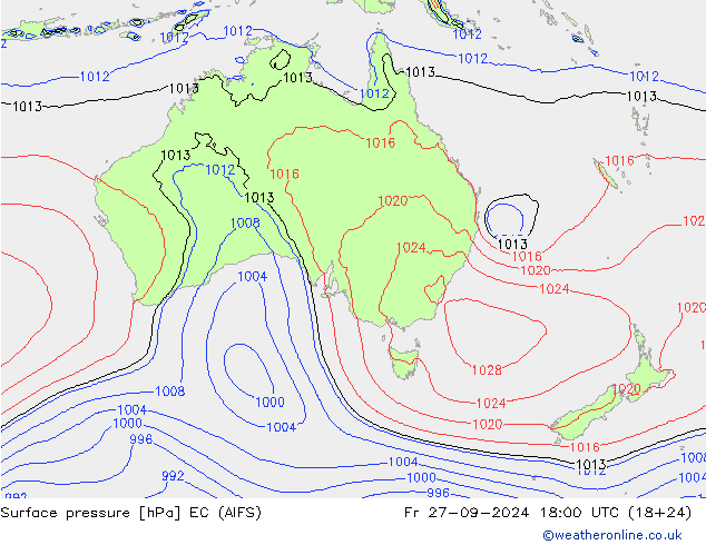 Surface pressure EC (AIFS) Fr 27.09.2024 18 UTC