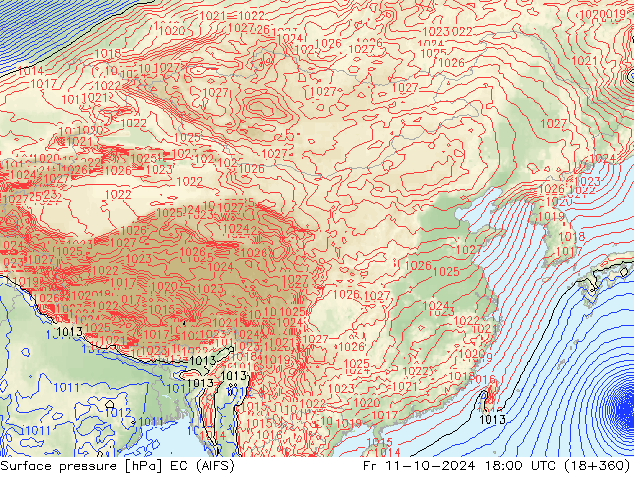 ciśnienie EC (AIFS) pt. 11.10.2024 18 UTC