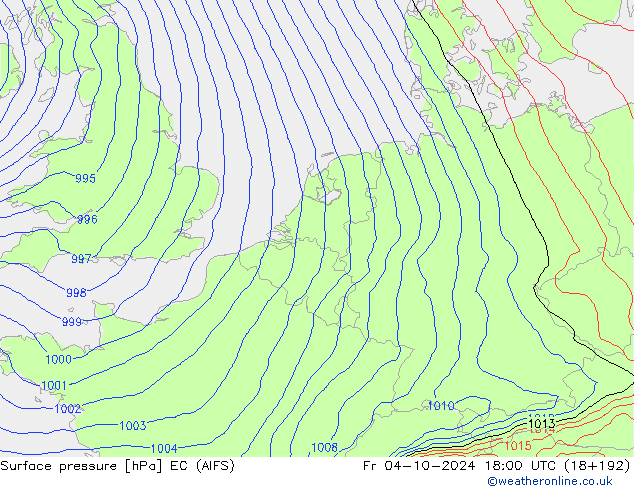 Surface pressure EC (AIFS) Fr 04.10.2024 18 UTC