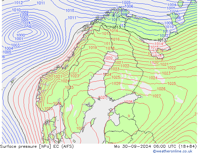 Atmosférický tlak EC (AIFS) Po 30.09.2024 06 UTC