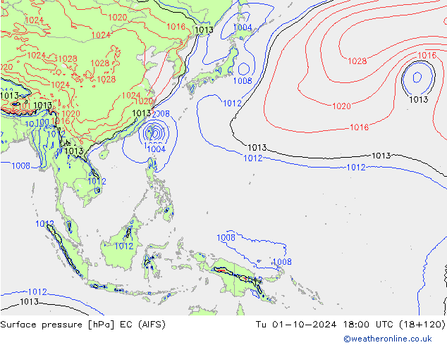 Atmosférický tlak EC (AIFS) Út 01.10.2024 18 UTC