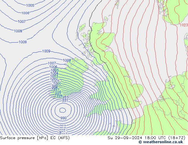 Surface pressure EC (AIFS) Su 29.09.2024 18 UTC