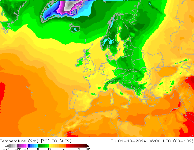 Temperatura (2m) EC (AIFS) Ter 01.10.2024 06 UTC