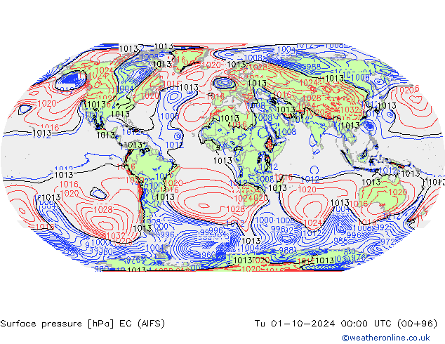 ciśnienie EC (AIFS) wto. 01.10.2024 00 UTC