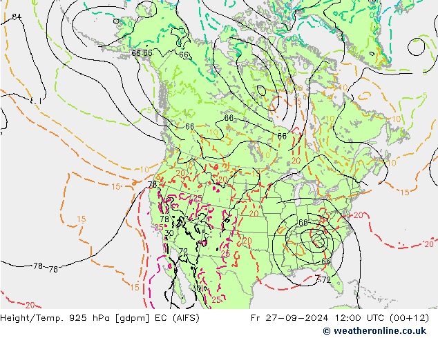 Height/Temp. 925 hPa EC (AIFS) Fr 27.09.2024 12 UTC