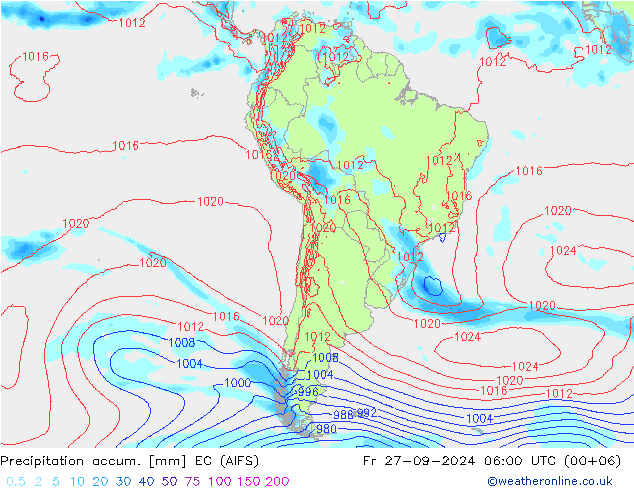 Precipitation accum. EC (AIFS) ven 27.09.2024 06 UTC