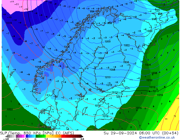 SLP/Temp. 850 hPa EC (AIFS) nie. 29.09.2024 06 UTC