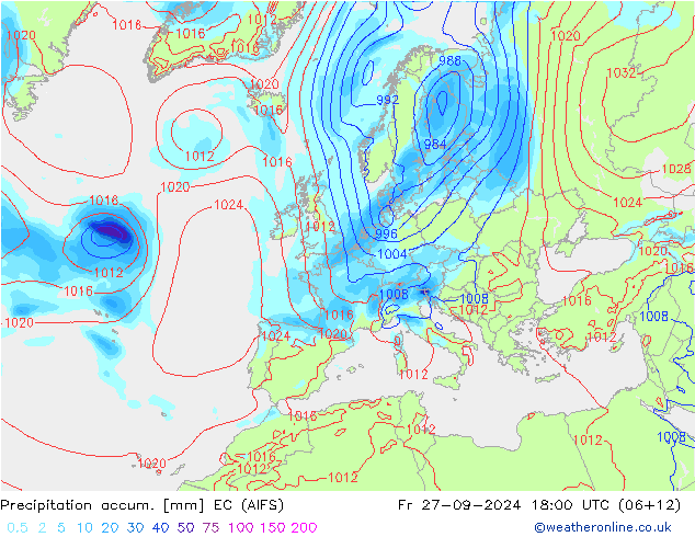 Totale neerslag EC (AIFS) vr 27.09.2024 18 UTC