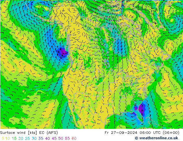 风 10 米 EC (AIFS) 星期五 27.09.2024 06 UTC