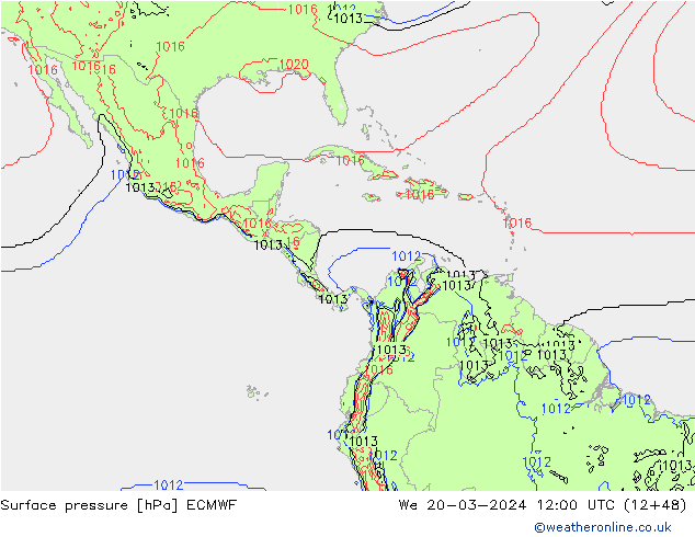 Surface pressure ECMWF We 20.03.2024 12 UTC