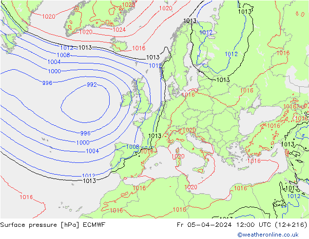 Bodendruck ECMWF Fr 05.04.2024 12 UTC