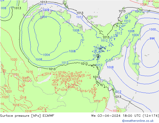 Presión superficial ECMWF mié 03.04.2024 18 UTC