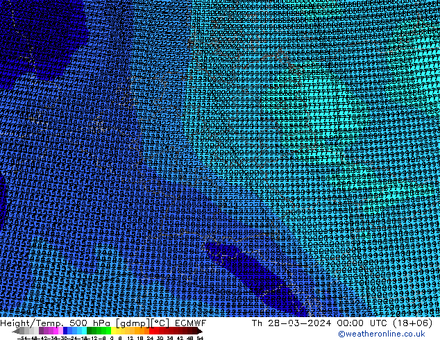 Height/Temp. 500 hPa ECMWF Th 28.03.2024 00 UTC