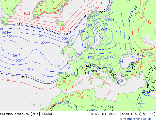 Bodendruck ECMWF Di 02.04.2024 18 UTC