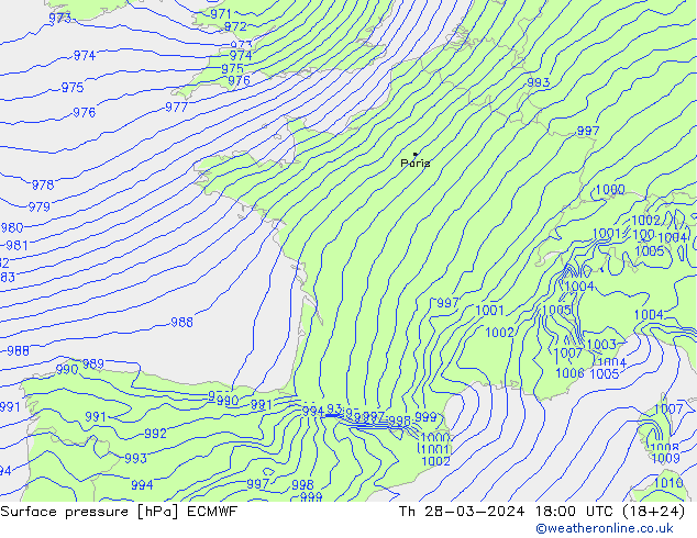 Surface pressure ECMWF Th 28.03.2024 18 UTC