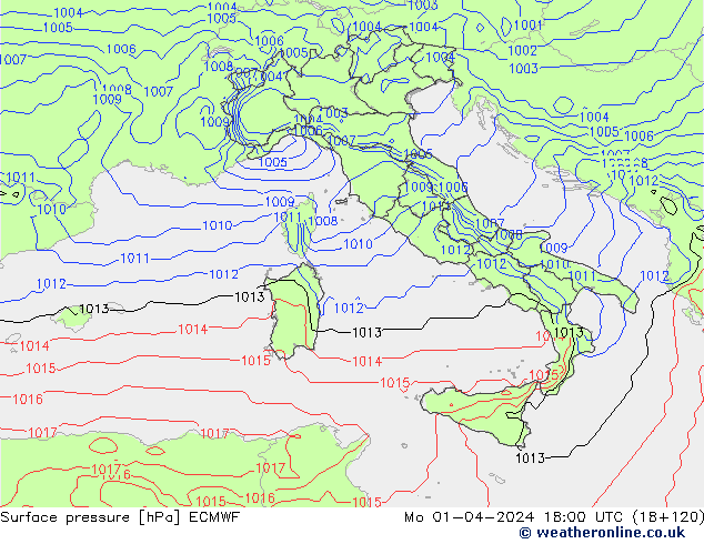 Surface pressure ECMWF Mo 01.04.2024 18 UTC