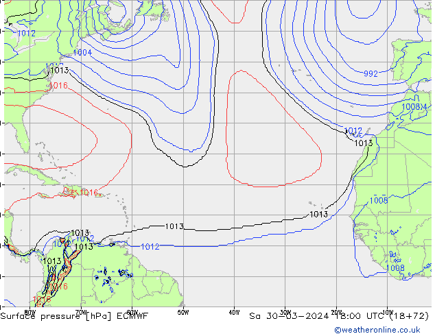 Pressione al suolo ECMWF sab 30.03.2024 18 UTC