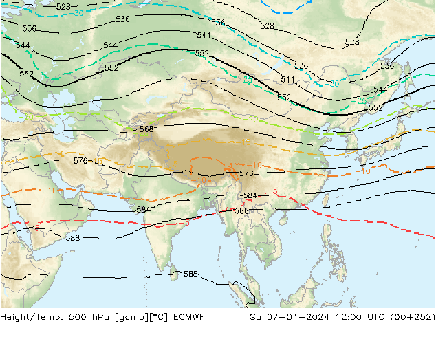 Yükseklik/Sıc. 500 hPa ECMWF Paz 07.04.2024 12 UTC