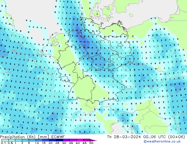 Precipitation (6h) ECMWF Th 28.03.2024 06 UTC