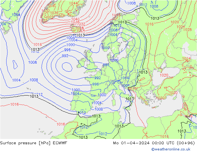 Bodendruck ECMWF Mo 01.04.2024 00 UTC
