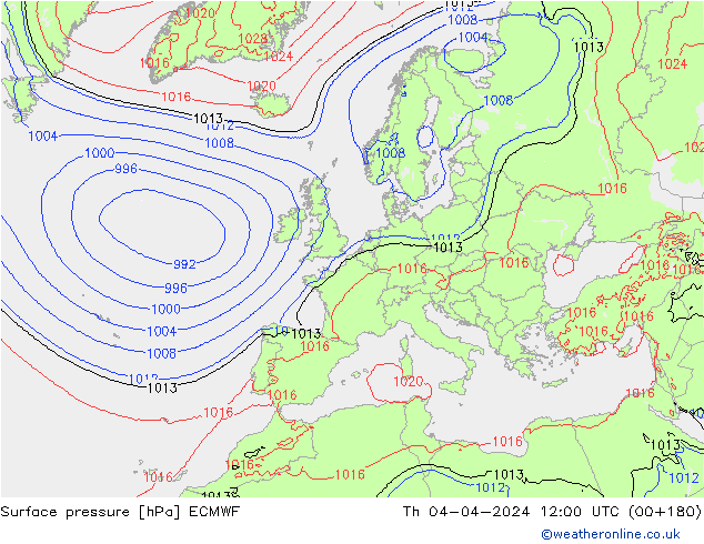 Surface pressure ECMWF Th 04.04.2024 12 UTC
