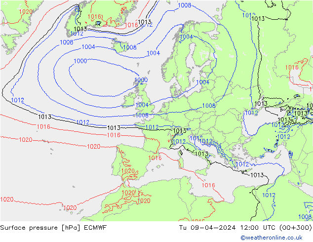 Bodendruck ECMWF Di 09.04.2024 12 UTC