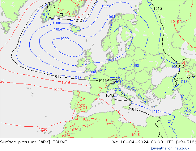 Bodendruck ECMWF Mi 10.04.2024 00 UTC