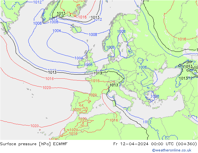 Bodendruck ECMWF Fr 12.04.2024 00 UTC