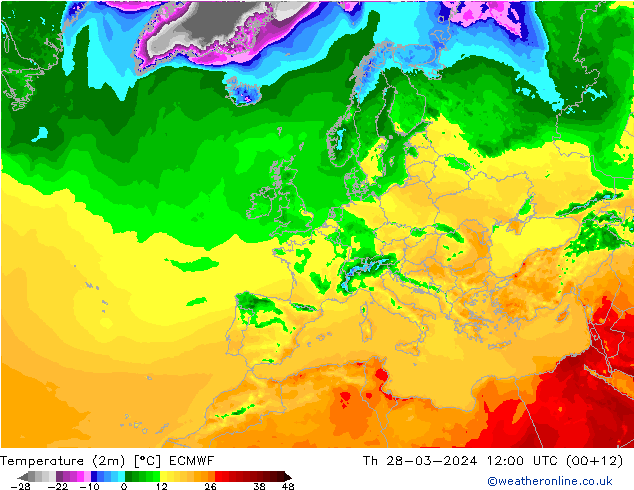 Temperaturkarte (2m) ECMWF Do 28.03.2024 12 UTC