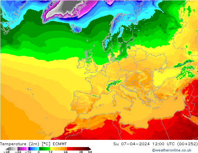 Temperaturkarte (2m) ECMWF So 07.04.2024 12 UTC